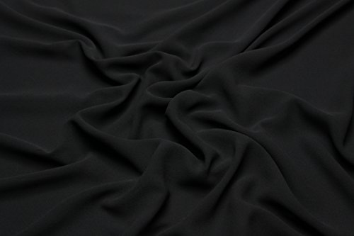 Escalano 100% Reine Seide Crepe Georgette Silk Meterware Maulbeerseide Seidenkleid (SE88 Schwarz/Breite:121cm)