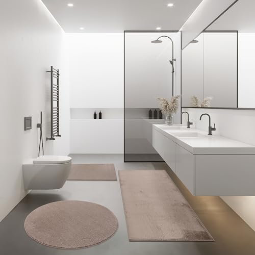 Paco Home Badezimmerteppich Badematte Badteppich Waschbar rutschfest Weich Modern Einfarbig, Grösse:Ø 80 cm Rund, Farbe:Braun