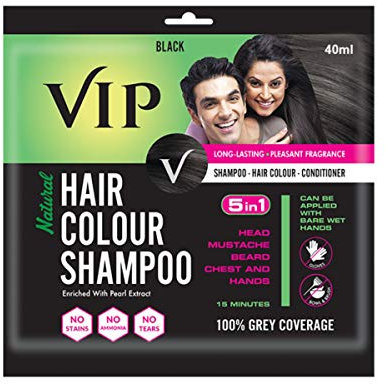 VIP 5-in-1 Naturhaarfarbe, Shampoo, Schwarz, 40 g, 6 Beutel