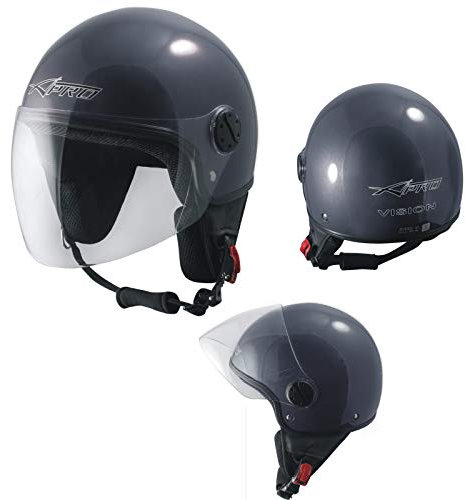 A-PRO SRL Motorradhelm Motorrad Roller Jet Helm Demi Mit Viser Dunkelgrau XS