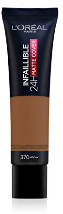 L'Oreal Paris Infallible 24H Shine Control Matte Liquid Foundation, Long Lasting Full Coverage Matte Foundation, Natural Finish, 370 Mocha, SPF 18, 30ml