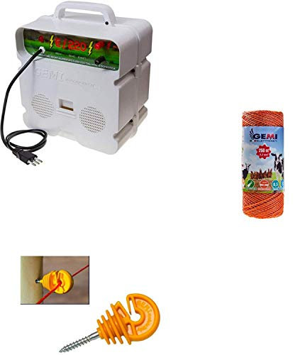 Kit Complet pour Clôture Électrique Clôture Électrifiée pour Animaux Chevaux Chiens Vaches Poules: 1 x Electrificateur 220V + 1x Fil 250 MT 2,2 Mm² + 100 pcs Isolateur pour Piquets en Bois