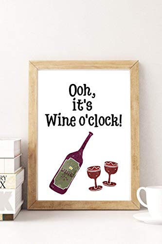 Din A4 Kunstdruck ungerahmt Spruch - Wine o' clock - Oh, it's wine o' clock - Wein Weinflasche Küche Esszimmer Druck Poster Bild