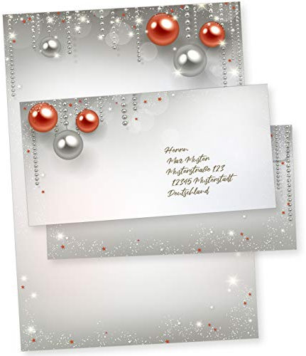 Gala Design 25 Sets Weihnachtsbriefpapier mit Umschlag ohne Fenster, weihnachtliches Papier A4 Druckerpapier