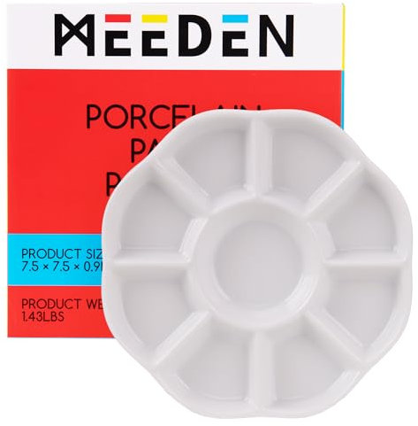MEEDEN 9 Puits Studio Porcelaine Plateau de Palette de Peinture, Plateau de Mélange de Couleurs d'artiste de 19 cm (7,5 Pouces) pour Peinture à la Gouache à l'aquarelle, Rond, Blanc