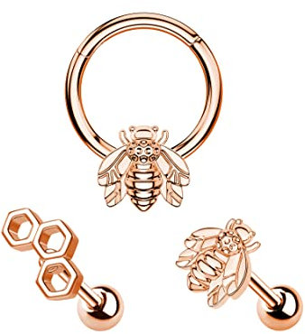 Melighting 3pcs Boucld d'oreille Helix 16G Piercing Cartilage Bijoux Piercing Helix Tragus Earrings Conch Studs Anneau Septum Hinged Clicker Septum Piercings Acier Chirurgical