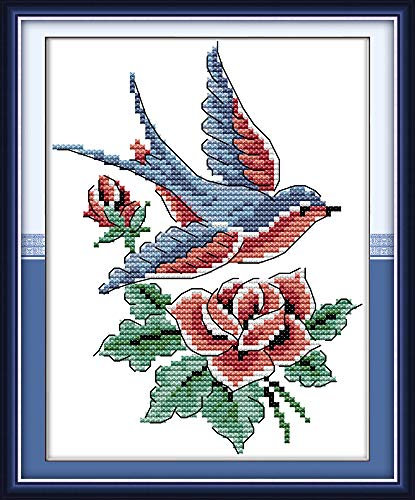 Selbstgestempeltes Kreuzstich-Stickset, komplette Auswahl an vorgedruckten Starter-Sets für Anfänger - Vögel 20 x 25 cm