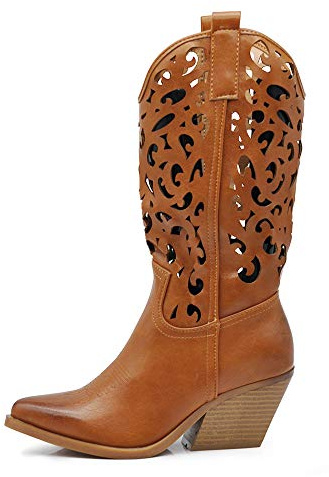 IF Fashion Cowboy Western Scarpe da Donna Stivali Stivaletti Punta Camperos Texani Etnici LY80-3 Camel 36