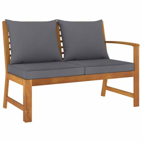vidaXL Akazienholz Massiv Gartenbank 114,5cm mit Dunkelgrauem Kissen Sitzbank Bank Sofa Lounge Gartenmöbel Gartensofa Holzbank Parkbank Terrasse