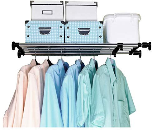 BAOYOUNI Verstellbares Regal Teleskop Schrank Organizer Rack Erweiterbar kleiderschrank Edelstahl Teleskopregal Ohne Bohren, Ausziehbare 60-100 cm, für Schlafzimmer, Bad, Küche, Schwarz, 1 Stück