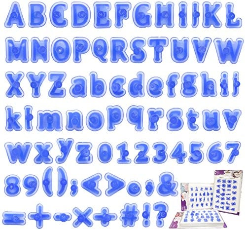 78Pcs Alphabet Cake Stamp Upper and Lower Case Fun Fonts Characters, Edible Cookie Stamp Embossed Alphabet Number Tool, Food Grade Fondant Letter Cutters for DIY Cake Biscuit Decorating