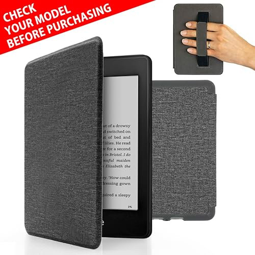 MyGadget Hülle für Kindle Paperwhite 10.Generation [ Modell 2018 - PQ94WIF - 6 Zoll ] mit Handschlaufe & Auto Sleep | Wake Funktion - Flip Case in Hell Grau