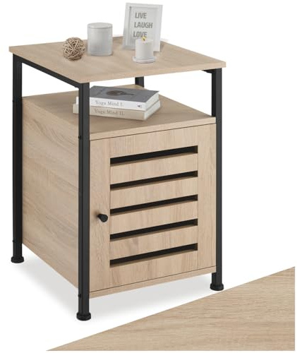 tectake® Beistellschrank, Nachttisch mit Ablage, Nachtschrank aus Holz und Metall, 40,5 x 60,5 cm, Deko Schlafzimmer, Wohnzimmer, Zimmer Deko, Blumenständer - Industrial Holz hell, Eiche Sonoma