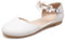 MJIASIAWA Girls Summer Closed Round Toe Ankle Strap Ballet Flat Sandals Ballerina Slippers Dance Comfy Womens Dolly Shoes White Size 6 UK/40 Asian