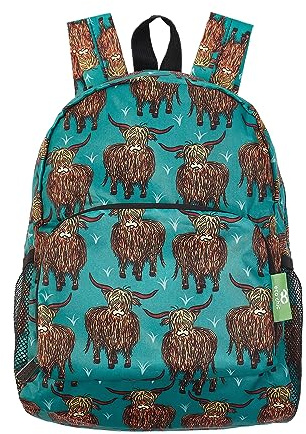 ECO CHIC leichter faltbarer Mini-Rucksack | Robuster, wasserabweisender Rucksack | Lässt sich zur Aufbewahrung in einen Beutel falten (Hochlandkuh Blaugrüne)