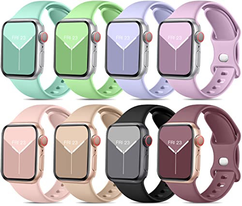 Mastten 8 Stück Sport Armbänder Kompatibel mit Apple Watch Armband 42mm 41mm 40mm 38mm für Damen Herren, Weiche Silikon Ersatz Armband für Apple Watch Series 10 / iWatch 9 8 7 6 5 4 3 2 1 SE, Makrone