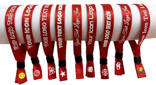 Wrist Magic Studio 100 Rot Personalisiertes Festival Stoff Armbänder – Einlassbänder für Events, Partys & Konzerte, Stoffarmband mit individuellem Druck