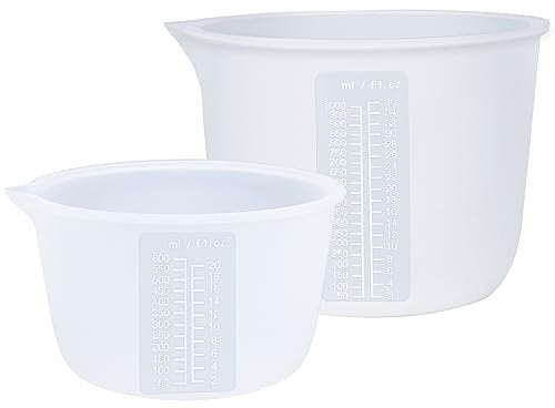 Silicone Measuring Cups Precise Scale Non Stick Mixing Bowls for Epoxy Resin Casting, Fluid Art, Handmade, Set of 2 1000ml/36oz(4 Cups) 600ml/20oz(1 Pint)