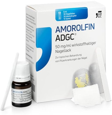 Amorolfin-ADGC® 50mg /ml 5ml, Nagellack bei Nagelpilz, mit 30 Einwegpfeilen, Alkoholtupfer und 10 Spatel, transparent & wasserdicht