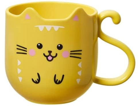 Taza de gato Kawaii para niños y niñas 360ml - Taza de plástico duro y resistente para bebés o niños pequeños 11.5x8.5x9cm - Vaso con forma de gato para todas las edades - Taza polipropileno Amarilla