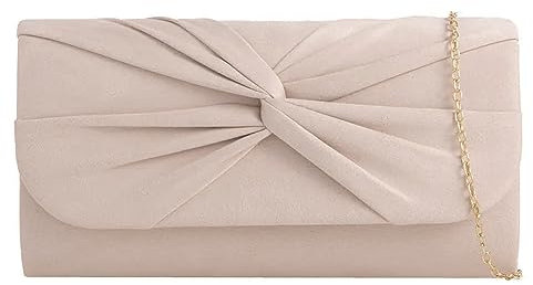 Suede Pleated Style Bridal Prom Wedding Evening Clutch Party Purse Hand Bag (Nude)