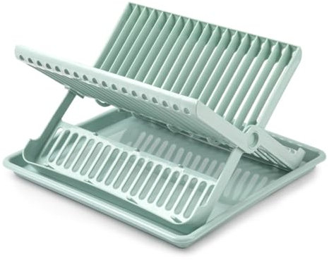 CABLEPELADO Escurreplatos Plegable de plastico con Bandeja, Secaplatos Plegable plástico con Bandeja, Soporte para Platos Plegable de plástico, 37 cm de Largo, 33 cm de Fondo y 21 cm de Alto, Verde