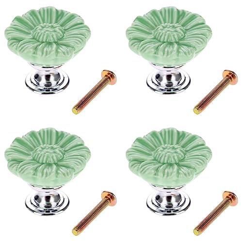 MUXSAM Vintage Flower Cabinet Knobs Ceramic Kitchen Cupboard Drawer Door Pull Handles (Green, 4Pcs)