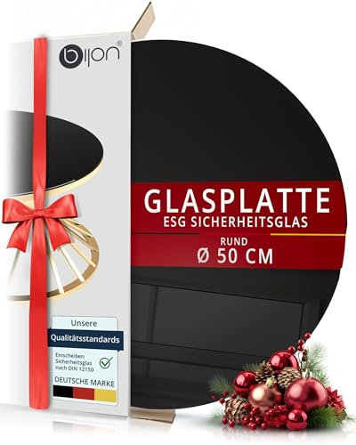 bijon Glasplatte Schwarz Rund Tisch ESG Sicherheitsglas - Für Esstisch, Couchtisch, Gartentisch, Schreibtisch, Bodenplatte, Funkenschutz, Kaminschutz - Glasplatte Ø 50 cm