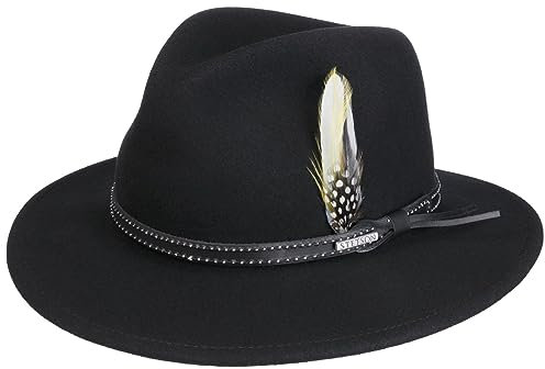 Stetson Drexel Traveller VitaFelt Wollhut Handgefertigter Filzhut mit Ledergarniturband Knautschbar Made in USA Herren Ganzjährig schwarz XL (60-61 cm)