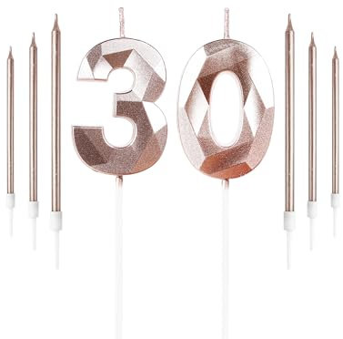 Yiran Rose Gold 30th Birthday Candles Set Number 30 Candle Rose Gold Long Candles Birthday Candles Cake, Birthday Candle, Cake Candles Cake Topper decor Birthday Party Wedding Anniversary