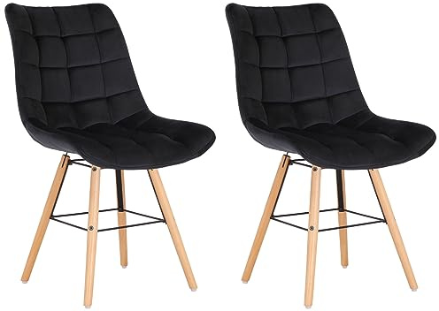 CLP 2er Set Stühle Leni Samt I Polsterstühle Mit Gestepptem Sitz Und Samtbezug I Lehnstühle Mit Einem Gestell Aus Holz Und Metall, Farbe:schwarz