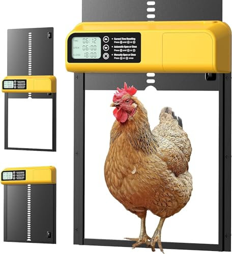 Porte Automatique poulailler,Porte poulailler Automatique avec Minuterie Anti-pincement,Porte Automatique Poulailler en Aluminium.Écran LCD Programmable Étanche,Alimenté par Batterie