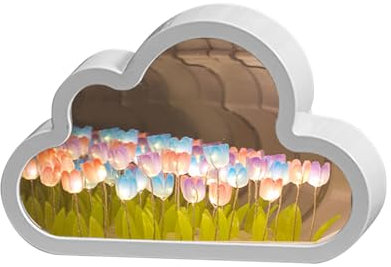 SWTHM Tulpe Spiegel Nachtlicht, 2 in 1 DIY Romantische Blume Wolke Lampe LED Tulpe Tischlampe Handgemachte Licht Dekoration Ornament für Paar, Freunde, Familie, Festival Geschenk(DIY Material)