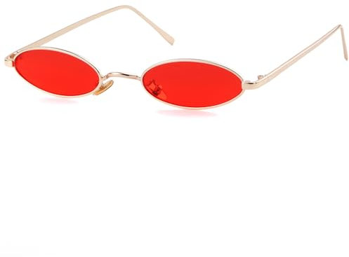 Laurinny 90er Retro Kleine Ovale Sonnenbrille Herren Damen Vintage Hippie Brille Metallrahmen Schmale Sonnenbrille(Gold/Red)