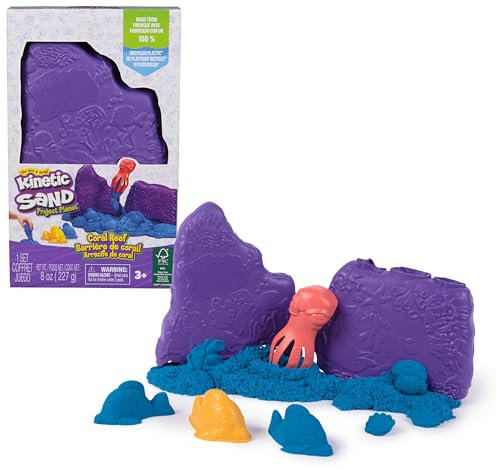 Kinetic Sand Project Planet Korallen Riff Set - Spielset aus 100% recyceltem Kunstoff mit 227 g magischem Sand, Spielbehälter und 2 Werkzeugen, für kreatives Indoor-Sandspiel, für Kinder ab 3 Jahren