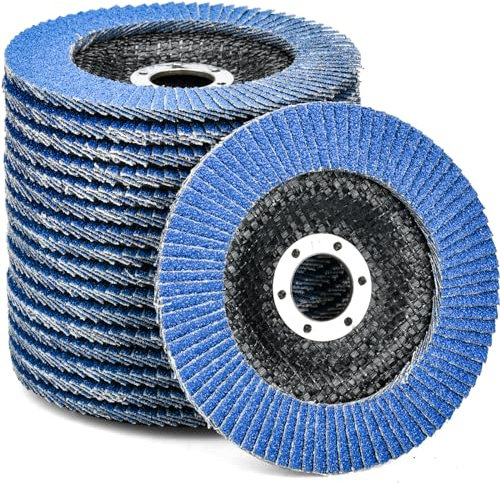 HATANSE 10 Pezzi Dischi Lamellari ø 125 mm x 22.2 mm Disco Lamellare Grana 60 Dischi Abrasivi per Acciaio Inossidabile Metallo e Legno, Blu