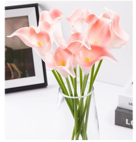 Wisafory Pack of 10 Artificial Calla Lily Artificial Flowers Realistic Latex Calla Lily Bridal Bouquet Artificial Calla Real Touch Flowers Decoration for Wedding Living Room Office Hotel Kitchen Pink