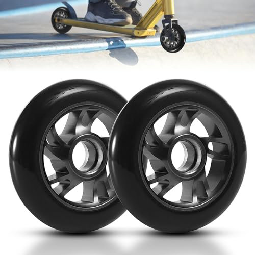 Stunt Scooter Rollen 120 mm, 2 Stück Scooter Ersatzräder, Scooter Räder mit ABEC, 9 Lager Aluminium Speichenkern, für Schaukelautos, Extreme Autos, Rollert-Scooter, Schwarz