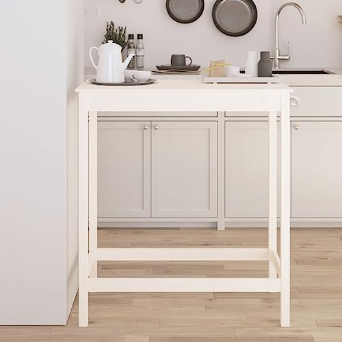 Willood Bartisch Stehtisch mit Holzrahmen, Küchentisch Tisch Rechteckig, Bistrotisch Holztisch Partytisch Tresentisch Weiß 100x50x110 cm Massivholz Kiefer