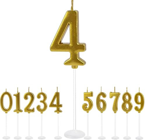 XUSSMM Geburtstagskerze, Gold, Zahl 4, Rauchfrei, Tragbar, Digitale Kerze, Geburtstagskerzen für Kinder, Geburtstagsdeko, Tortendeko Geburtstag 4