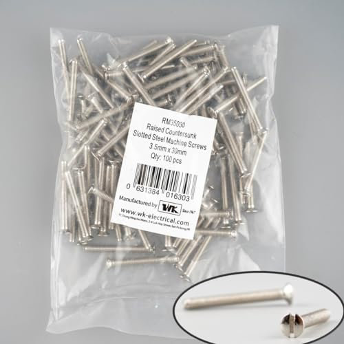 Machine Screws 100pcs for UK Wall Sockets - Raised Countersunk Slotted Steel - Pack of 100 (M3.5 x 30mm)