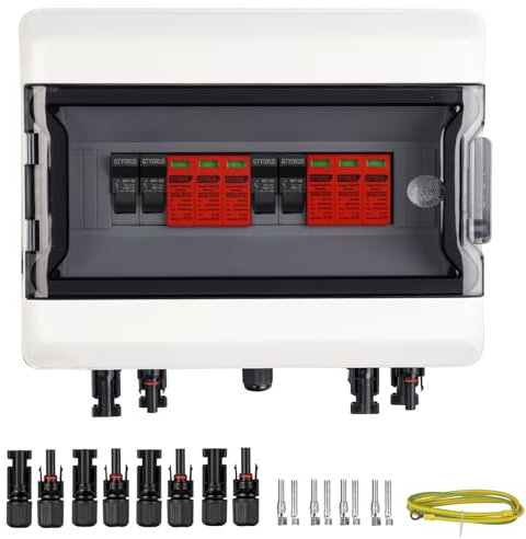 GTYORUS Überspannungsschutz PV Solar Blitzschutz 3P DC 1000V,IP65 Wasserdichtes PV Anschlusskasten DC 1000V 32A Sicherungskasten,2 String 13 Module für PV Anlage Photovoltaik (2 in 2 out)
