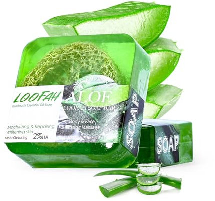 Shefave Aloe Vera Seif Naturseife mit Luffa Schwamm, Natürlich Biologisch Feste Seife Stück, Aloe Bar Soap, Handgemacht Seifen für für Gesicht und Körper Baden Duschen Wasche, Handseife, 100g