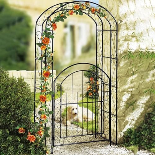 Rosenbogen mit tür stabil 215 x 115 x 43 cm (HxBxT) Torbogen Rankhilfe Pergola Spalier für Rosen Blumen Garten Terrasse mit Tür Tor Metall gartenbogen