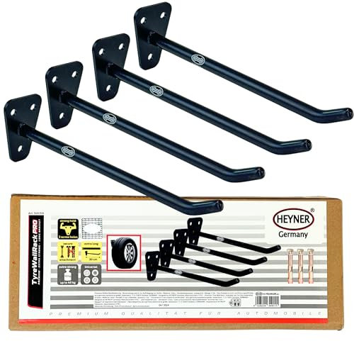 HEYNER Wheel Rack Tyre Wall Heavy Duty Garage Storage Wheels Hangers Extra Long 30cm 349010