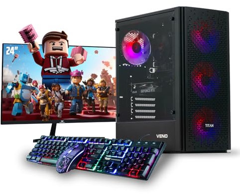 Veno Scorp Gaming PC 24 Monitor Bundle Intel Core i5-3470 Processor RX 550 4GB Graphics Card - 16GB Ram - 120GB SSD + 1TB HDD - 550W PSU - Windows 10 Pro - WiFi - Titan 4