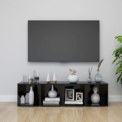 Lauuoeriau Centres de divertissement et meubles TV Meuble TV 4 pièces Noir brillant 37 x 35 x 37 cm Bois d'ingénierie