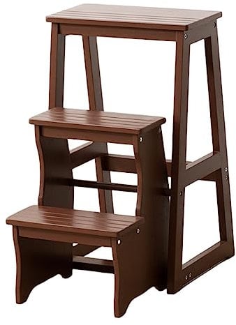 ABNNHK 3 Step Wooden Ladder Chair Multi function Step Stool with Flip Storage Display and Flower Stand for Home & Library Use Portable and Space Saving Supports up to 100 KG (Brown) (Brow