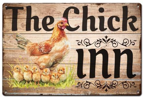 SUPERDANT Metallschild The Chick Inn Vintage Schild Hühnerstall Blechschild Bauernhof Huhn Lustige Schilder Plakette Hühnerschilder Küken Metallwandkunst Für Küche Bauernhof Männerhöhle Wanddekor