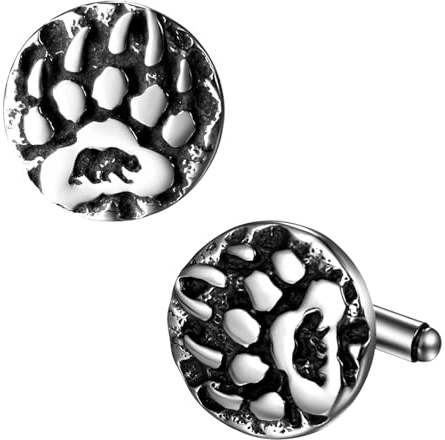 OIDEA Herren Wikinger Manschettenknöpfe: Bärenkrallen-Amulett nordische Piratengeschenke für Väter Söhne aus Edelstahl mit runder dreidimensionaler Wikinger-Norwegen-Dekoration in Vintage Silber